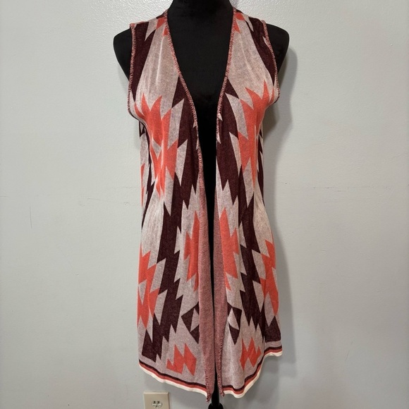 Vanity Y2K Peach Burgundy Light Weight Open Front Sleeveless Vest Size L - Picture 1 of 5